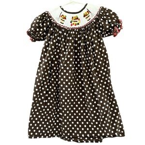 Molly Pop Little Girl's Smocked Embroidered‎ Autumn Theme A Line Dress Size 4